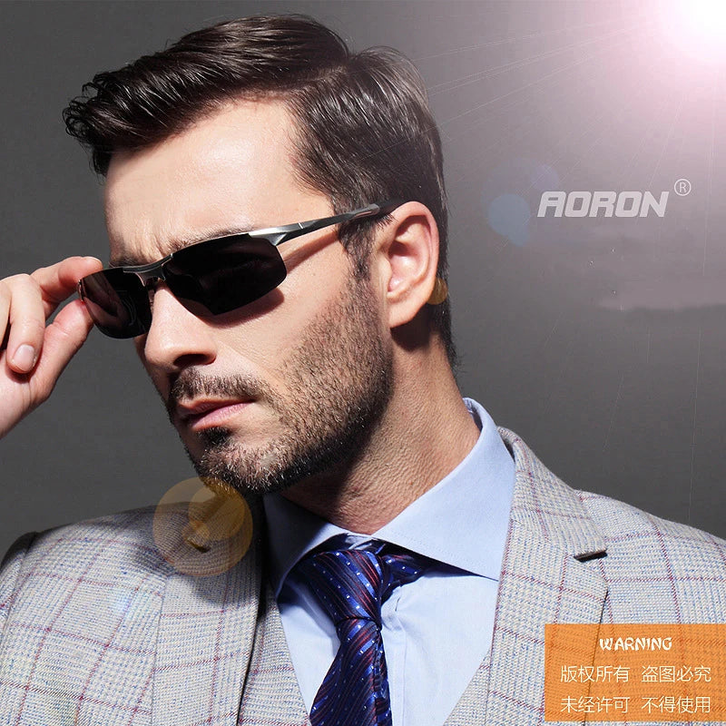 AORON Mens Stylish Polarized Sunglasses, Aluminium Magnesium Frame, UV400 Anti-Glare